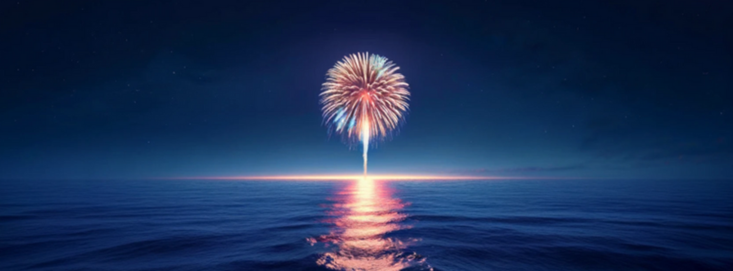 Photo by ChatGPT of ocean and fireworks.